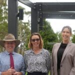 Member for Northern Tablelands Brendan Moylan, Glen Innes Severn Council mayor Margot Davis and Glen Innes Severn Council’s director of place and growth Riarna Sheridan at the Centennial Parklands, Glen Innes