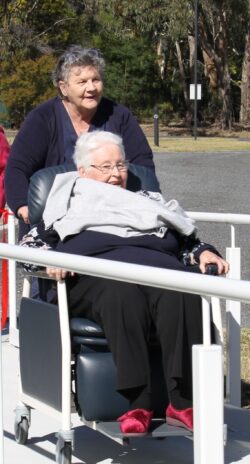 Judita was the first patient to use the ramp, with thanks to a helpful push from RN Helle e8 first up the ramp 2
